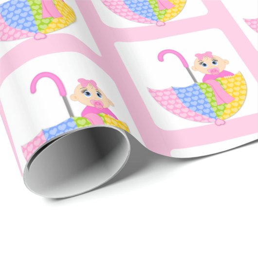 Niedliches Pink Girl Babyduschmuster Geschenkpapier (Rolleneckpunkt)