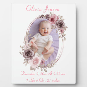 Niedliches Pink Gold Floral Watercolor Kindermädch Fotoplatte