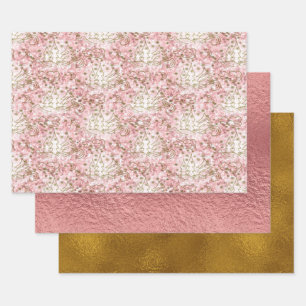 Niedliches Pink/Gold Weihnachtsmuster Geschenkpapier Set