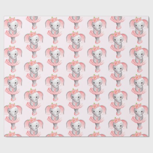Niedliches Pink & Grau Elephant Ballerina Muster Geschenkpapier (Flach)