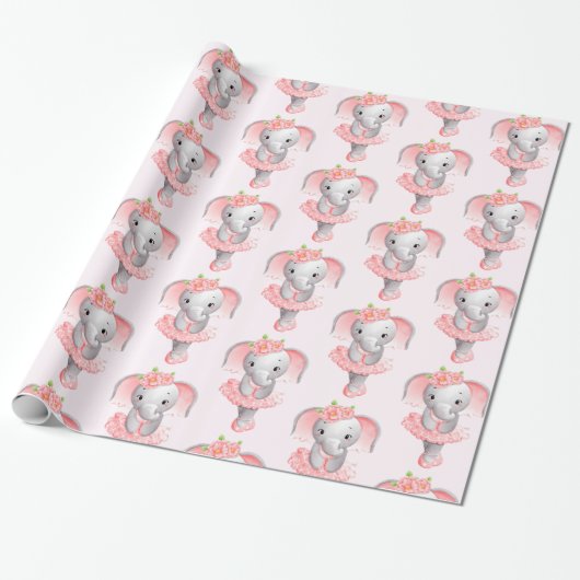 Niedliches Pink & Grau Elephant Ballerina Muster Geschenkpapier (Ungerollt)