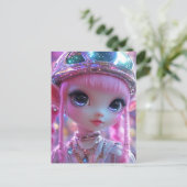 Niedliches Pink Hair Big Eyes Gal Postkarte (Stehend Vorderseite)