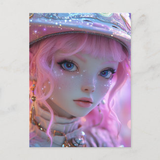Niedliches Pink Hair Girl Postkarte