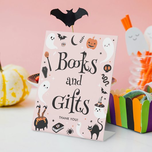 Niedliches Pink Halloween Kinderduschbücher und Ge Sockelschild