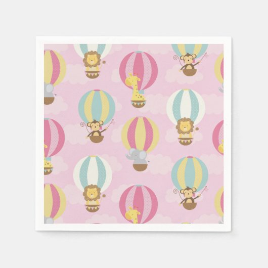 Niedliches Pink Hot Air Ballon Papier Serviette (Vorderseite)