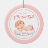 Niedliches pink jüdisches Hanukkah Baby's First Ch Keramik Ornament (Hinten)