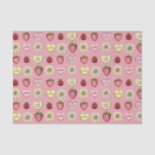Niedliches Pink Kawaii-Valentinstag-Muster Seidenpapier (Vorderseite)
