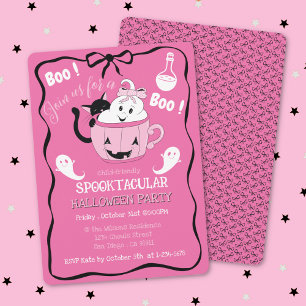 Niedliches Pink Kid Halloween Einladung mit Black 