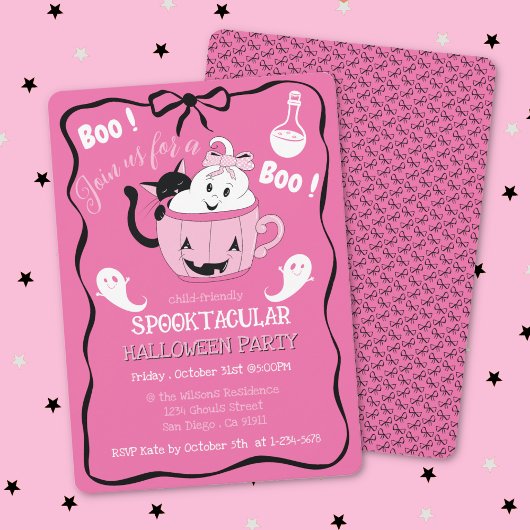 Niedliches Pink Kid Halloween Einladung mit Black 