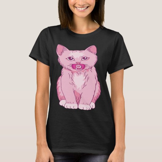Niedliches Pink Kitten Baby Tier mit Schnuller T-Shirt (Vorderseite)