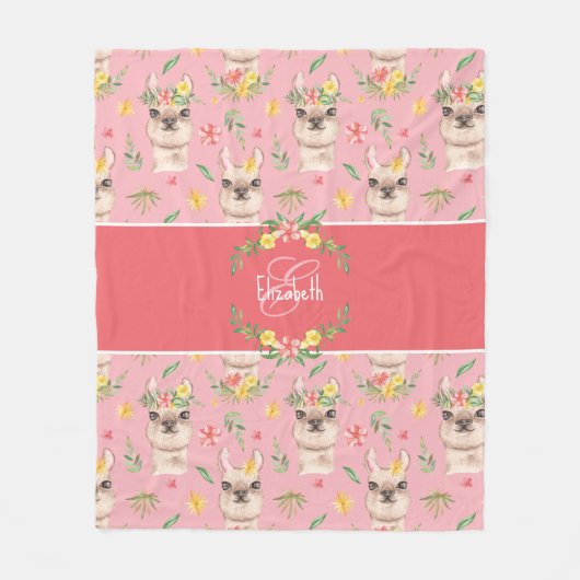 Niedliches Pink Lama Muster für kleine Mädchen Fleecedecke (Vorderseite)