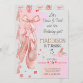 Niedliches Pink-Mädchen Geburtstagsballett Party Einladung (Vorne/Hinten)