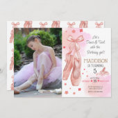 Niedliches Pink-Mädchen Geburtstagsballett Party Einladung (Vorne/Hinten)