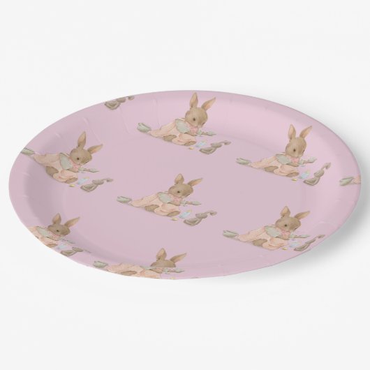 Niedliches Pink-Mädchen Pappteller (Schrägansicht)