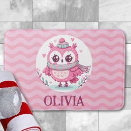 Niedliches Pink Owl Tragend Scarf und Hood Badematte