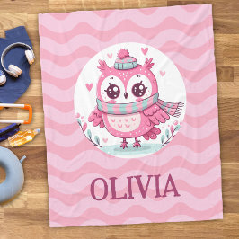 Niedliches Pink Owl Tragend Scarf und Hood Fleecedecke