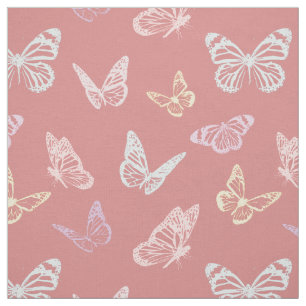 Niedliches Pink Pastel Butterfly Pattern Girl's Ki Stoff