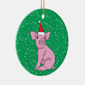 Niedliches Pink Piglet in der Weihnachtsmannmütze Keramik Ornament (Rechts)