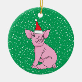 Niedliches Pink Piglet in der Weihnachtsmannmütze  Keramik Ornament