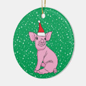 Niedliches Pink Piglet in der Weihnachtsmannmütze Keramik Ornament (Links)