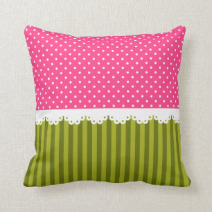 Niedliches Pink Polka Dot Green Stripes-Muster Kissen