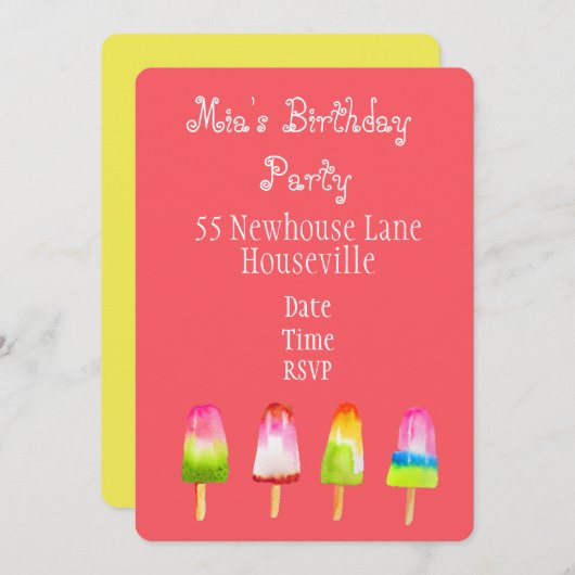 Niedliches Pink Popsicle Eisblock Sommermädchen Pa Einladung (Vorne/Hinten)