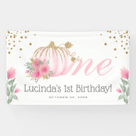Niedliches Pink Pumpkin Floral & Gold 1. Geburtsta Banner