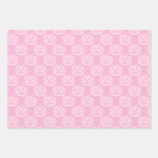 Niedliches Pink Pumpkin Pattern Halloween-Party Geschenkpapier Set (Vorderseite)