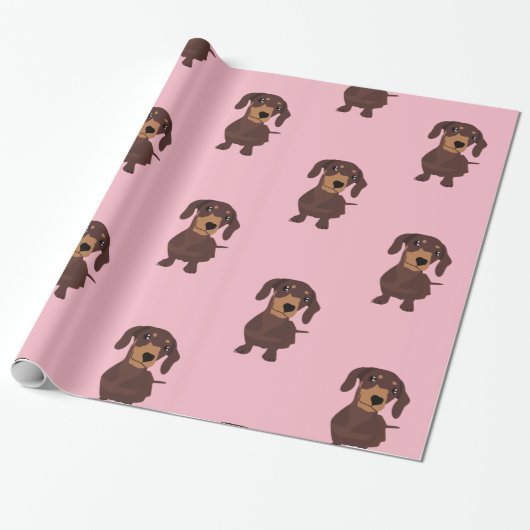 Niedliches Pink Sausage Dackel Wrapping Paper Geschenkpapier (Ungerollt)