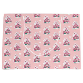 Niedliches Pink Snowy Gingerbrot House Große Geschenktüte