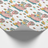 Niedliches Pink-Swan- und Blaubärenwackelpapier Geschenkpapier (Ecke)