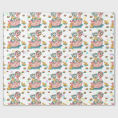 Niedliches Pink-Swan- und Blaubärenwackelpapier Geschenkpapier (Flach)