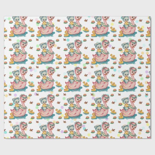 Niedliches Pink-Swan- und Blaubärenwackelpapier Geschenkpapier (Flach)
