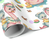 Niedliches Pink-Swan- und Blaubärenwackelpapier Geschenkpapier (Rolleneckpunkt)