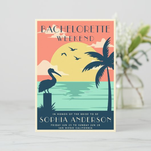 Niedliches PInk Tropical Bachelorette Wochenende P Einladung (Stehend Vorderseite)