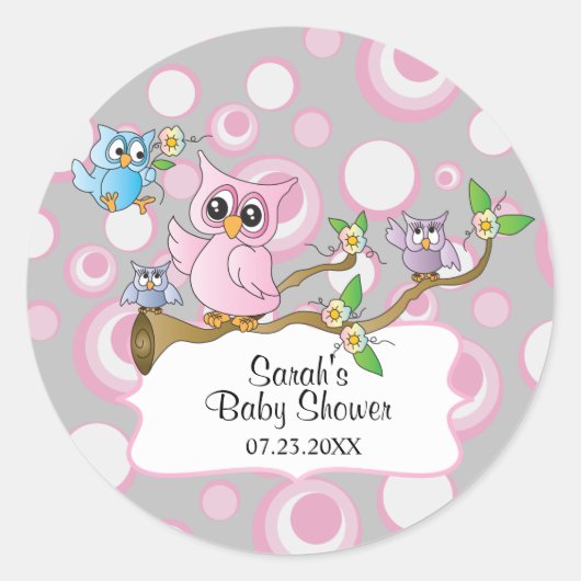 Niedliches Pink und Graues Owl Baby Runder Aufkleber (Vorderseite)