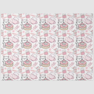 Niedliches Pink und Weißkatzenpapier Seidenpapier
