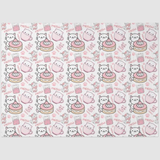 Niedliches Pink und Weißkatzenpapier Seidenpapier (Vorderseite)