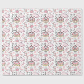 Niedliches Pink und White Cat Wrapping Paper Geschenkpapier (Flach)
