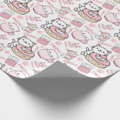 Niedliches Pink und White Cat Wrapping Paper Geschenkpapier (Ecke)