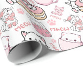 Niedliches Pink und White Cat Wrapping Paper Geschenkpapier (Rolleneckpunkt)