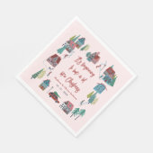 Niedliches Pink Village Weihnachtsfest Party Serviette (Ecke)