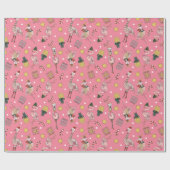 Niedliches Pink Weihnachts Flamingo und Ananas Mus Geschenkpapier (Flach)