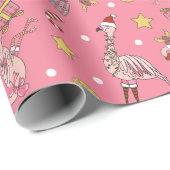 Niedliches Pink Weihnachts Flamingo und Ananas Mus Geschenkpapier (Rolleneckpunkt)
