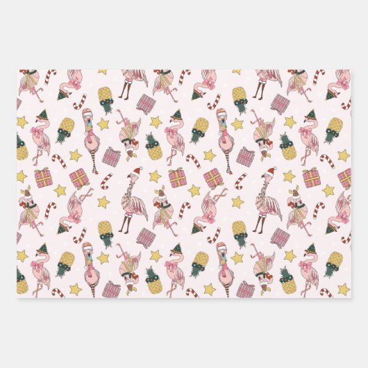 Niedliches Pink Weihnachts Flamingo und Ananas Mus Geschenkpapier Set (Vorderseite 2)