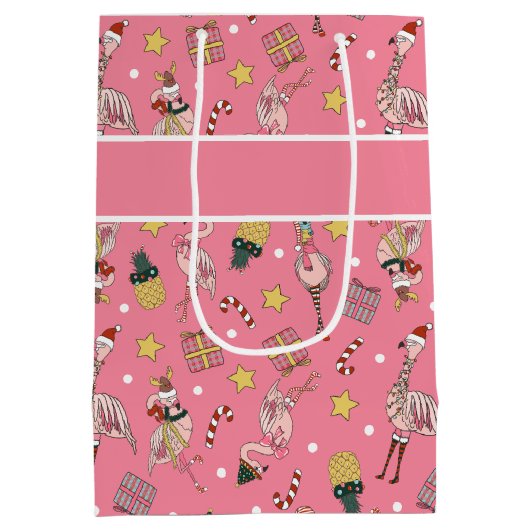 Niedliches Pink Weihnachts Flamingo und Ananas Mus Mittlere Geschenktüte (Rückseite)
