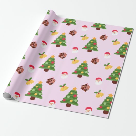 Niedliches Pink Weihnachtsbaumwrapping Paper Geschenkpapier (Ungerollt)