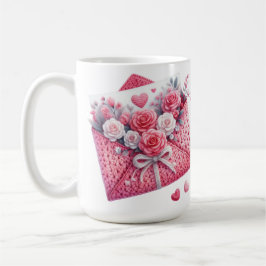 NIEDLICHES PINK & WHITE CROCHET SIEHT ENVELOPEN AU KAFFEETASSE