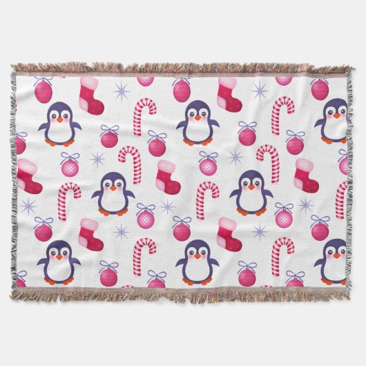 Niedliches Pink & White Weihnachtsmuster mit Pingu Decke (Vorderseite)