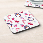 Niedliches Pink & White Weihnachtsmuster mit Pingu Getränkeuntersetzer (Linke Seite)